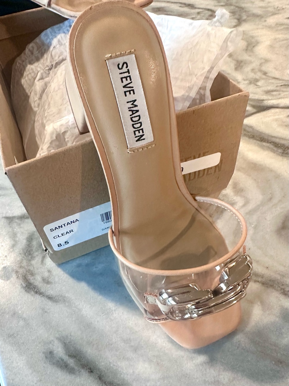 Steve Madden Tan Silver Heels Modern Block Design